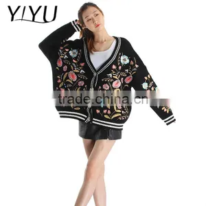 Casual Loose Flower Embroidery Knit School Uniform Cardigans for Students thumbnail-1