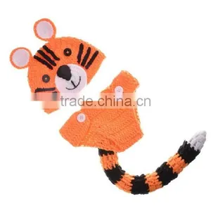 Cute Baby Tiger Pattern Crochet Knit Photography Props Outfit Infant Toddler Hat and Diaper Cover For 3-24 Months thumbnail-2