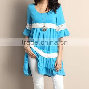 2016 New Women Casual Dress With Blue Crochet Bell-Sleeve Tunic Dress Women Dresses Women Clothes GD90426-45 thumbnail-1