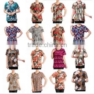 2017 New Middle-aged Women's Ice-silk Round Neck T-shirt Single Large Size Mother Loaded Short-sleeved Shirt thumbnail-6