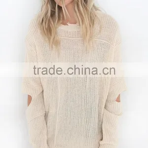 B33749A 2017 Western Women Hot Fashion Cut Out Plain Knit Sweater thumbnail-2