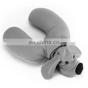 Spandex Microbeads Rest U Shape Pillow Cushion Custom Cute 2 in 1 Plush Soft Stuffed Grey Dog Toy Travel Memory Foam Neck Pillow thumbnail-5
