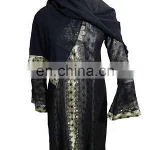Saudi Arabia Designer Printed Satin Burkha With Golden Diamond Stone Work / Latest Islamic Clothing (dubai Abaya2017) thumbnail-4