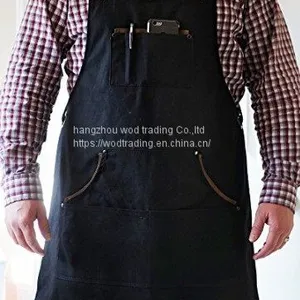 Waterproof Denim Fabric Apron With Leather and Pockets thumbnail-1
