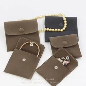 Custom Silver Gold Logo Earring Necklace Bracelet Watch Jewelry Envelope Velvet Pouch With Button thumbnail-1