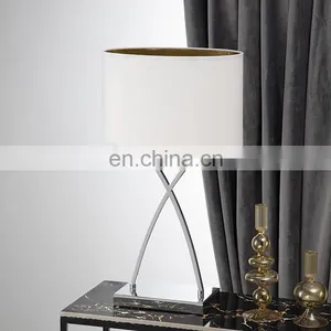 Modern Living Room Decoration Oval White Lampshade Silver Plated Metal Table Lamp for Hotel thumbnail-6