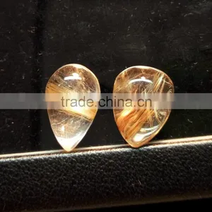 Rutile Quartz Cabochon Gemstone / Yellow Rutile Cabs Stone / Wire Wrapped Pendant thumbnail-1