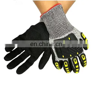 Sandy Nitrile Coated Level 5 Oilfield Anti Slip Cut Resistant TPR Impact Mechanic Gloves thumbnail-1