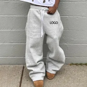 Wide Leg Sweatpants Y2K Baggy Pants Men Sweat Pants Unisex Patchwork Elastic French Terry Jogger Pants for Men thumbnail-1