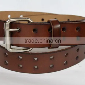New Mens Double Holes Dress Casual Brown Leather Belt 2Prong Roller Removable Buckle thumbnail-1