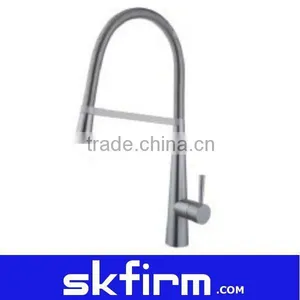 Brushed Nickel Industrial Kitchen Faucet With Spring Pull Out and Dual Spray thumbnail-1