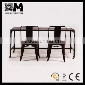 European Antique Style Industrial Shelf Series Furniture Varnish Dining Table thumbnail-1