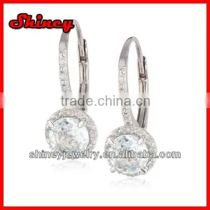 Sterling Silver Diamond and Aquamarine Leverback Earrings thumbnail-1