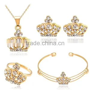 Chic Style 18K Gold Plated Crown Earrings Necklace Ring Bangle Jewelry Set thumbnail-2