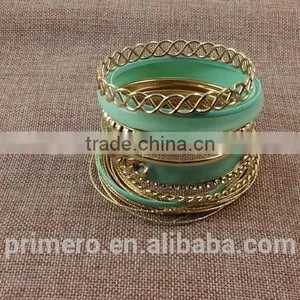 Handmade Gold Plated Multilayer Beads Chain Mix Bracelets Hard Plastic Bangles thumbnail-6