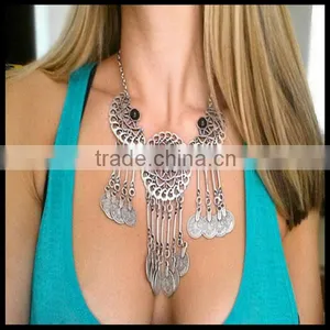 Silver Boho Turkish Tassle Coin Statement Fashion Necklace Jewelry Tribe Coin Gem Necklace thumbnail-1