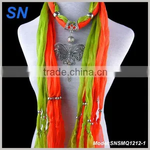 Latest Design Double-deck Scarf , Butterfly Pendant Scarf thumbnail-1