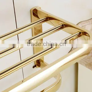 Golden Finish Modern Square Stainless Steel Towel Rack Holder Shelf W/ Towel Bar Hanger thumbnail-6