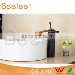 HOT SALE High Arc Balck Orb Antique Brass Glass Waterfall Vessel Faucet QL140421B thumbnail-2