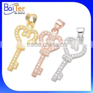 Gold Silver Plated Copper Micro Pave Pendant/CZ Cubic Zircon Key Pendant/Custom 925 Sterling Silver Pendant Jewelry Wholesale Quality Choice thumbnail-3