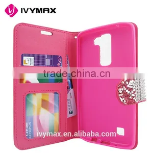 Wholesale Glittery Folio Pouch Credit Card Slot Cover Phone Case for LG K7 Tribute 5 Rhinestone Diamond Case for Girl thumbnail-4