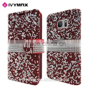 IVYMAX High Quality Luxury Rock Crystal Rhinestone PU Leather Diamond Wallet Case Flip Cover For Samsung Galaxy S7/G930 thumbnail-6