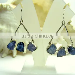Tanzanite Raw Gemstone Dangler 925 Sterling Silver Earring Jewelry, Rough Gemstone Dangle Earring, Designer Gemstone Jewelry thumbnail-3