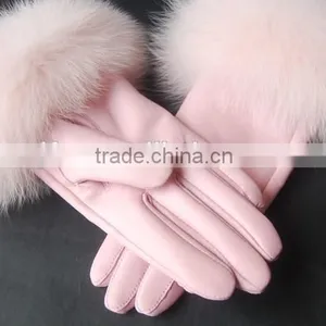 Warm New Design Gloves Sheepskin Short Women Mittens Fox Fur Top Quality thumbnail-3
