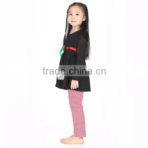 95%Cotton!black Top Red Stripe Pants Christmas Fashoin Wholesale Organic Baby Clothes thumbnail-2