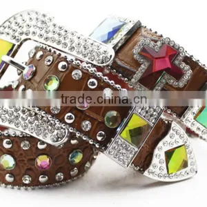 Bride Colorful Rhinestone Crystal Croc Embossed Western Cowgirl Belts thumbnail-2