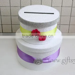 Elegant Handmade Round White Wedding Card Box With Red Flowers thumbnail-2