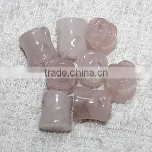 Rose Quartz Carved Flower Ear Piercing Plugs thumbnail-3