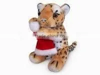 High Quality Factory Wholesale Realistic Christmas Plush Cradle Brown Leopard With Christmas Cap thumbnail-1