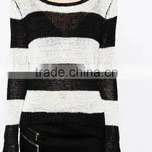 High Fashion Design Wool Ribbed Pullover Cashmere Sweater Pullover Wide Tripe Pullover thumbnail-3