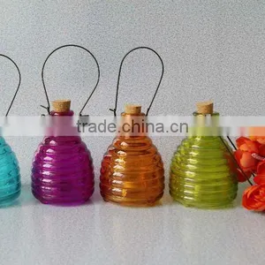 Colored Glass Bee Catcher With Soft Wood Lid thumbnail-1