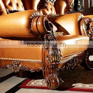 American Style Palace Leather Sofa With Carved Wooden Frame, Villa Sofa Set(MOQ=1 SET) thumbnail-4