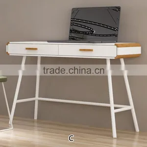 Square Design With Strorage Drawers Iron Legs Wooden Computer Desk Table thumbnail-1