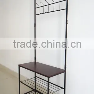 Metal Wood Entryway Bench Storage Standing Hallway Umbrella Hat Coat Shoe Rack thumbnail-2