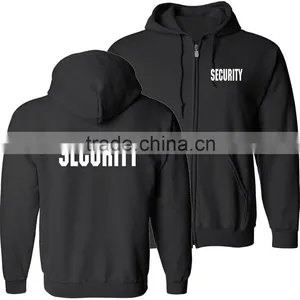 Security Silkscreen Front & Back Black Full Zip Hoodie, Ring-Spun Cotton Jersey Hooded Security Guard Uniform With Ribbed Cuffs thumbnail-1