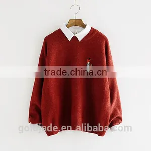 2016 New Korean Style Spring Winter Autumn Round Neck Long Sleeve Plain Women Sweater thumbnail-1