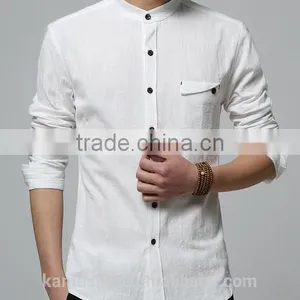 Latest Summer Shirt Cotton Linen Chinese Mandarin Collar Mens Shirts thumbnail-3