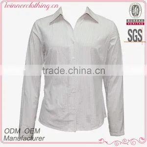 Fashion 2016 Summer Formal Long Sleeve Elegant White Stripe Shirts for Women thumbnail-1