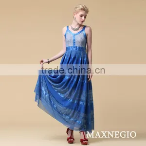 Halter Neck Embroidered Fabric Long Maxi Dress thumbnail-1