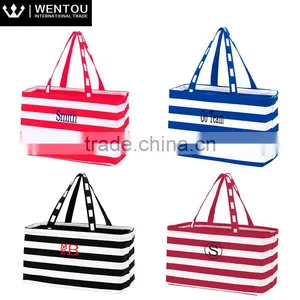 Personalized Striped Monogram Large Zipper Tote Bag thumbnail-6