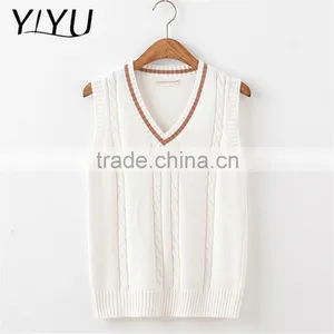 Customized School Uniform 100% Cotton White Cable Knit Vest Sweater thumbnail-3