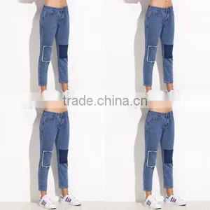 Pictures of Jeans Patchwork Blue Pants Women Casual Pants thumbnail-2