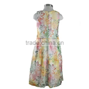 Long Sleeveless Cotton Net Frock Design Girl Dress With Flower for Kids thumbnail-2