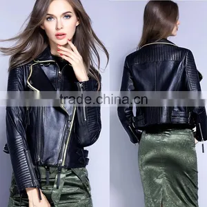 2017 Latest Designs Lady Casual Fashion Women Leather Motorcycle Jacket for Wholesale thumbnail-1