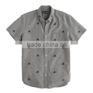 2015 New Arrival Short-sleeve Chambray Shirt With Embroidered Octopi Button-down Collar With Pocket thumbnail-3