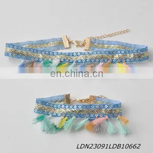 Colorful Tassel Choker With Matching Bracelet thumbnail-1